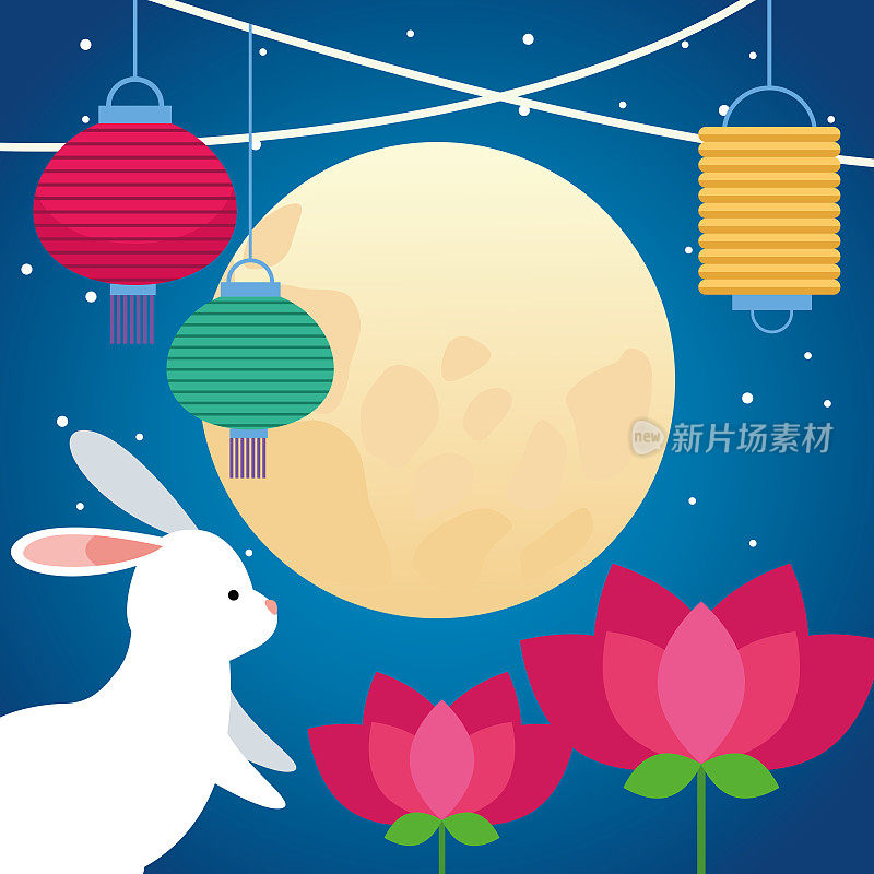 mid autumn festival celebration with fullmoon and rabbit in garden